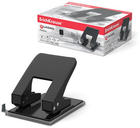 Дырокол металлический ERICH KRAUSE "Quadro", до 40 листов, черный, 4669