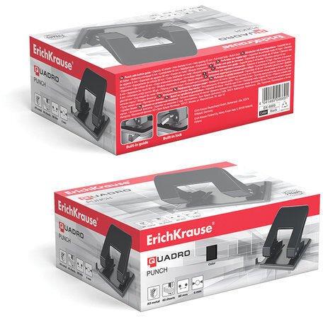 Дырокол металлический ERICH KRAUSE "Quadro", до 40 листов, черный, 4669