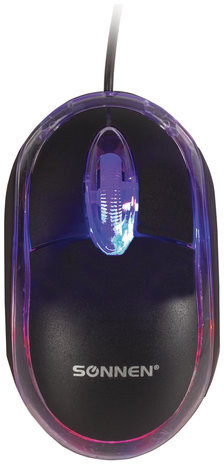 Мышь проводная SONNEN М-204, USB, 1000 dpi, 2 кнопки + колесо-кнопка, оптическая, подсветка, черная, 512632