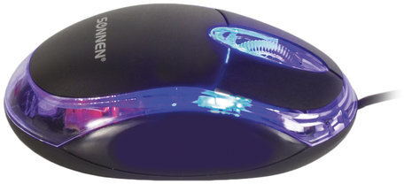 Мышь проводная SONNEN М-204, USB, 1000 dpi, 2 кнопки + колесо-кнопка, оптическая, подсветка, черная, 512632