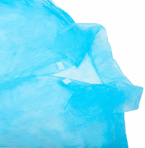 Халат одноразовый голубой на липучках КОМПЛЕКТ 10 шт., XXXL, 60-62 размер, 110 см, резинка, 30 г/м2, ОПТИТРЕЙД