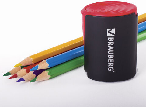 Точилка BRAUBERG "Delta", 2 угла заточки, двусторонняя, пластиковая с контейнером, 223592