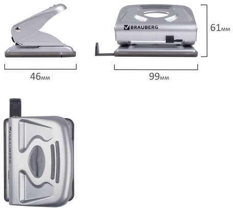 Дырокол металлический BRAUBERG "Metallic", до 20 листов, серебристый, 224339