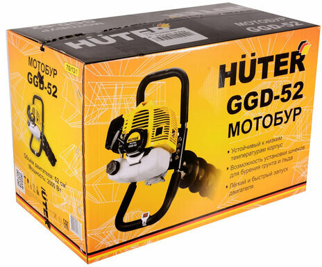 Мотобур HUTER GGD-52, 2,7 л.с., 8700 об/мин, объем двигателя 52 см3, 70/13/1