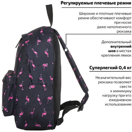 Рюкзак BRAUBERG универсальный, сити-формат, синий, "Фламинго", 20 литров, 41х32х14 см, 226404