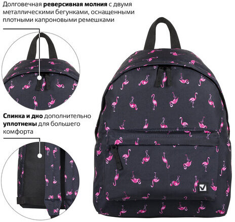 Рюкзак BRAUBERG универсальный, сити-формат, синий, "Фламинго", 20 литров, 41х32х14 см, 226404