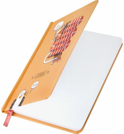 Блокнот с резинкой в клетку 96 л., МАЛЫЙ ФОРМАТ А6, 109х148 мм, твердая обложка, BRAUBERG, "Кофейку?", 116334