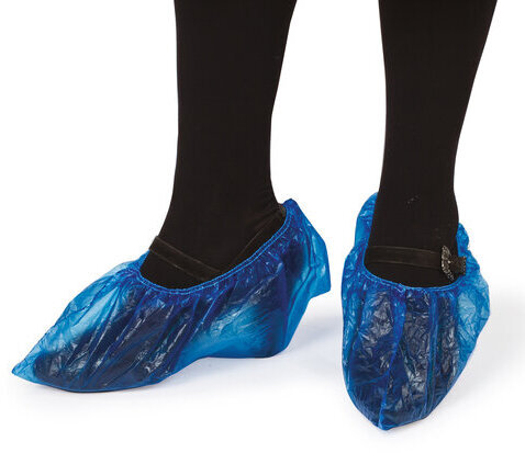 Бахилы КОМПЛЕКТ 100 штук (50 пар), ОСОБО ПРОЧНЫЕ, размер 40х14 см, 55 мкм, 6 г, ПНД, LAIMA, 104980