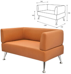 Диван мягкий двухместный &quot;Норд&quot;, &quot;V-700&quot;, 1280х720х730 мм, c подлокотниками, экокожа, оранжевый