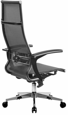 Кресло офисное МЕТТА "К-7-Т" хром, прочная сетка, сиденье и спинка регулируемые, черное