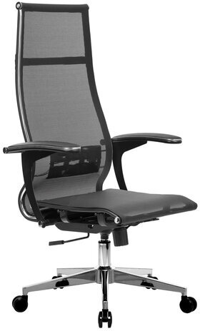 Кресло офисное МЕТТА "К-7-Т" хром, прочная сетка, сиденье и спинка регулируемые, черное