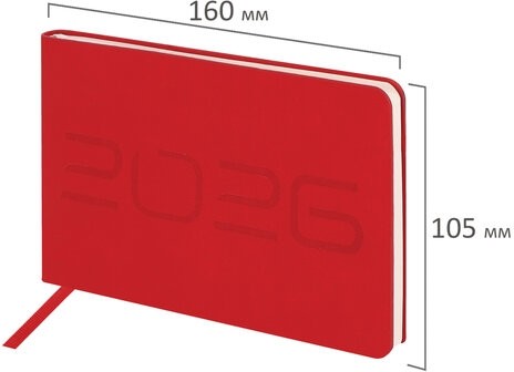 Еженедельник датированный 2026 МАЛЫЙ ФОРМАТ 105х160 мм, А6, BRAUBERG "Imprint", тиснение, красный, 117211