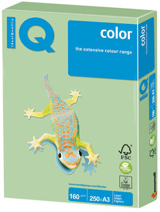 Бумага цветная IQ color БОЛЬШОЙ ФОРМАТ (297х420 мм), А3, 160 г/м2, 250 л., пастель, зеленая, MG28