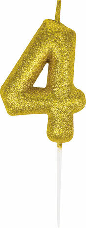 Свеча-цифра для торта "4" золотая с глиттером, 6 см, ЗОЛОТАЯ СКАЗКА, на шпажке, в блистере, 591417