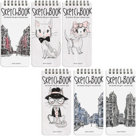 Скетчбук, белая бумага 160 г/м2, 105х220 мм, 80 л., гребень, "МИКС", 1-553/04