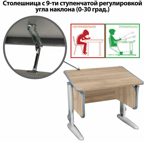 Стол-парта регулируемый "ДЭМИ" СУТ.41, 750х550х530-815 мм, серый каркас, пластик серый, дуб сонома (КОМПЛЕКТ)