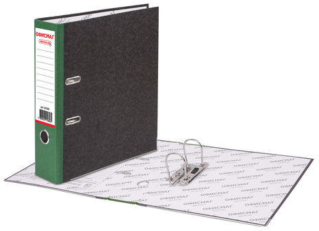 Папка-регистратор ОФИСМАГ, фактура стандарт, с мраморным покрытием, 75 мм, зеленый корешок, 225585