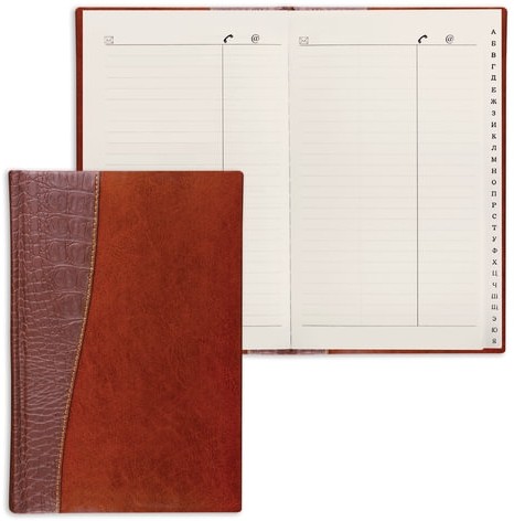 Телефонная книжка А5 (136х202 мм), BRAUBERG "Cayman", комбинированная гладкая и кожа крокодила, 96 л., вырубной алфавит, коричневая, 125130