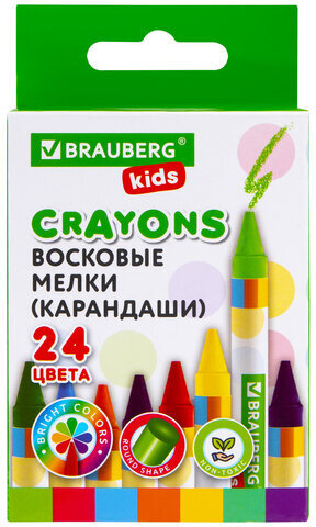 Восковые мелки BRAUBERG KIDS, НАБОР 24 цвета, 271697