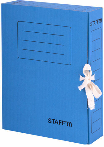 Папка архивная с завязками А4 (325х250 мм), 75 мм, до 700 листов, микрогофрокартон, СИНЯЯ, STAFF, 128870