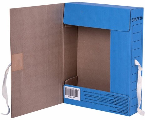Папка архивная с завязками А4 (325х250 мм), 75 мм, до 700 листов, микрогофрокартон, СИНЯЯ, STAFF, 128870