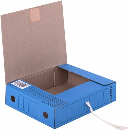 Папка архивная с завязками А4 (325х250 мм), 75 мм, до 700 листов, микрогофрокартон, СИНЯЯ, STAFF, 128870