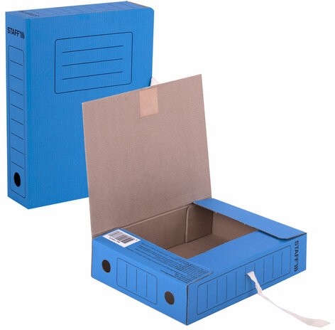 Папка архивная с завязками А4 (325х250 мм), 75 мм, до 700 листов, микрогофрокартон, СИНЯЯ, STAFF, 128870