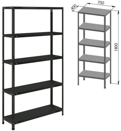 Стеллаж металлический BRABIX "ГРАФИТ MS KD-180/40/70-5", лофт, 1800х700х400 мм, 5 полок, 291268, S240BR124593