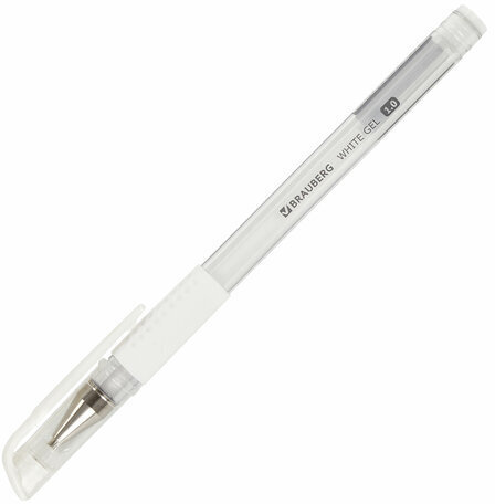 Ручка гелевая с грипом BRAUBERG "White", БЕЛАЯ, пишущий узел 1 мм, линия письма 0,5 мм, 143416