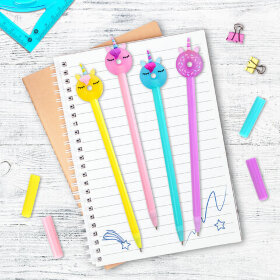 Ручка с топпером шариковая ЮНЛАНДИЯ &quot;Единорог-пончик&quot;, корпус ассорти, СИНЯЯ, пишущий узел 0,7 мм, 143803