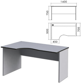 Стол письменный эргономичный &quot;Монолит&quot;, 1400х900х750 мм, левый, цвет серый, СМ5.11
