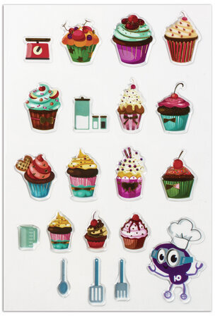 Наклейки гелевые "Кексы", многоразовые, с тиснением фольгой, 10х15 см, ЮНЛАНДИЯ, 661821