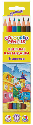 Карандаши цветные ЮНЛАНДИЯ &quot;ДОМИКИ&quot;, 6 цветов, классические, пластиковые, грифель мягкий 3 мм, 181835