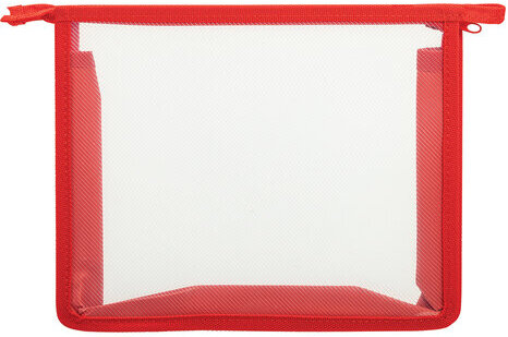 Папка для тетрадей ПИФАГОР А5, пластик, молния сверху, прозрачная, красный, 272114
