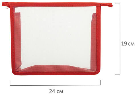 Папка для тетрадей ПИФАГОР А5, пластик, молния сверху, прозрачная, красный, 272114