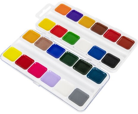 Краски акварельные BRAUBERG KIDS, медовые, 24 цвета, квадратные кюветы, пластиковый пенал, 192284