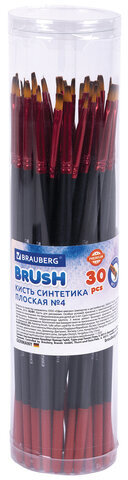 Кисть синтетика, плоская № 4, BRAUBERG PREMIUM, 201013