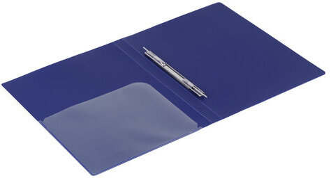 Папка с металлическим скоросшивателем и внутренним карманом BRAUBERG "Диагональ", темно-синяя, до 100 листов, 0,6 мм, 221352