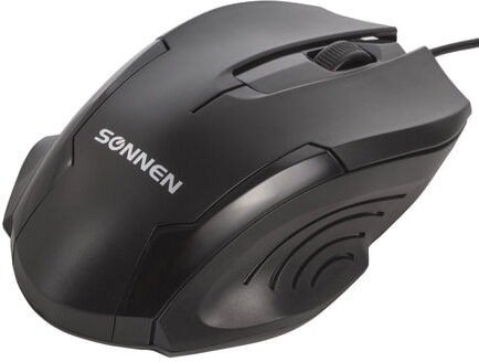 Мышь проводная SONNEN М-713, USB, 1000 dpi, 2 кнопки + колесо-кнопка, оптическая, черная, 512637