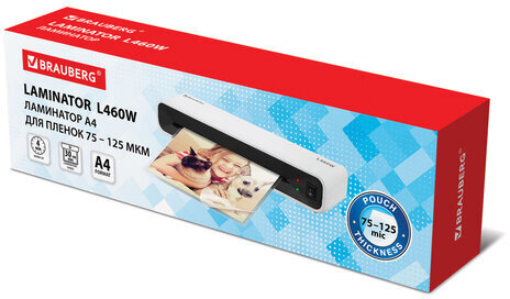Ламинатор BRAUBERG L460W БЕЛЫЙ, формат A4, толщина пленки 75-125 мкм, скорость 30 см/мин, 532269