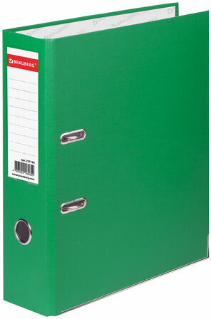 Папка-регистратор BRAUBERG с покрытием из ПВХ, 80 мм, с уголком, зеленая (удвоенный срок службы), 227193