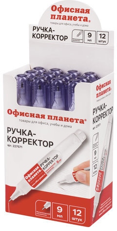Ручка-корректор ОФИСНАЯ ПЛАНЕТА, 9 мл, металлический наконечник, 227571