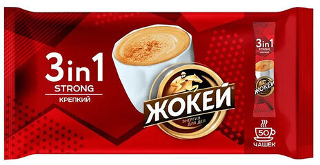 Кофе растворимый порционный ЖОКЕЙ "3 в 1 Крепкий", КОМПЛЕКТ 50 пакетиков по 12 г, 1296-08-2