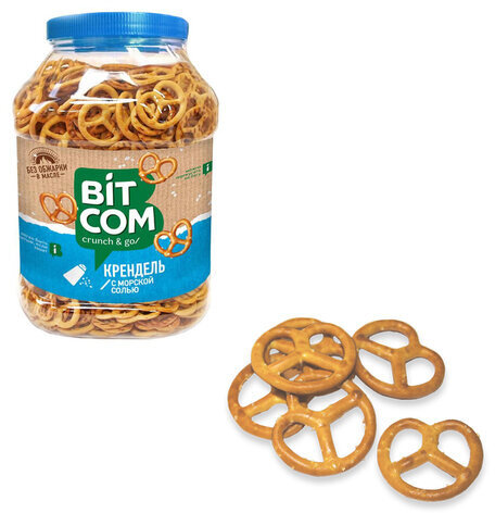 Крендель СЕМЕЙКА ОЗБИ "Bitcom" с морской солью, 450 г, пластиковая банка, 1126