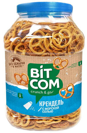 Крендель СЕМЕЙКА ОЗБИ "Bitcom" с морской солью, 450 г, пластиковая банка, 1126