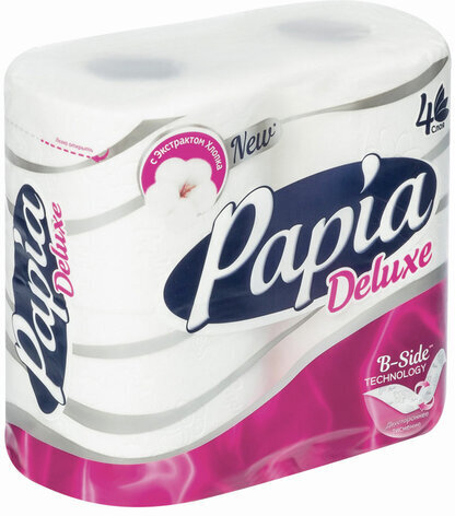 Бумага туалетная быт., спайка 4 шт., 4-слойная (4х16 м), PAPIA DELUXE, белая, 5062185