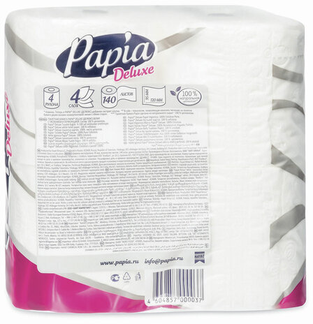Бумага туалетная быт., спайка 4 шт., 4-слойная (4х16 м), PAPIA DELUXE, белая, 5062185