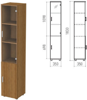 Шкаф закрытый со стеклом &quot;Канц&quot;, 350х350х1830 мм, цвет орех пирамидальный (КОМПЛЕКТ)