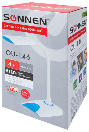 Настольная лампа-светильник SONNEN OU-146, на подставке, светодиодная, 4 Вт, белый/синий, 236671