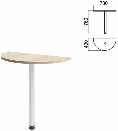 Стол приставной полукруг "Арго", 730х400х760 мм, ясень шимо/опора хром (КОМПЛЕКТ)